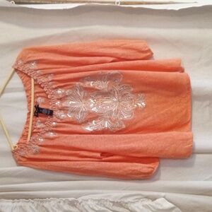 Peach Sparkly Women's Top Sz XL International Concepts Boat Neck Coastal Cowgirl